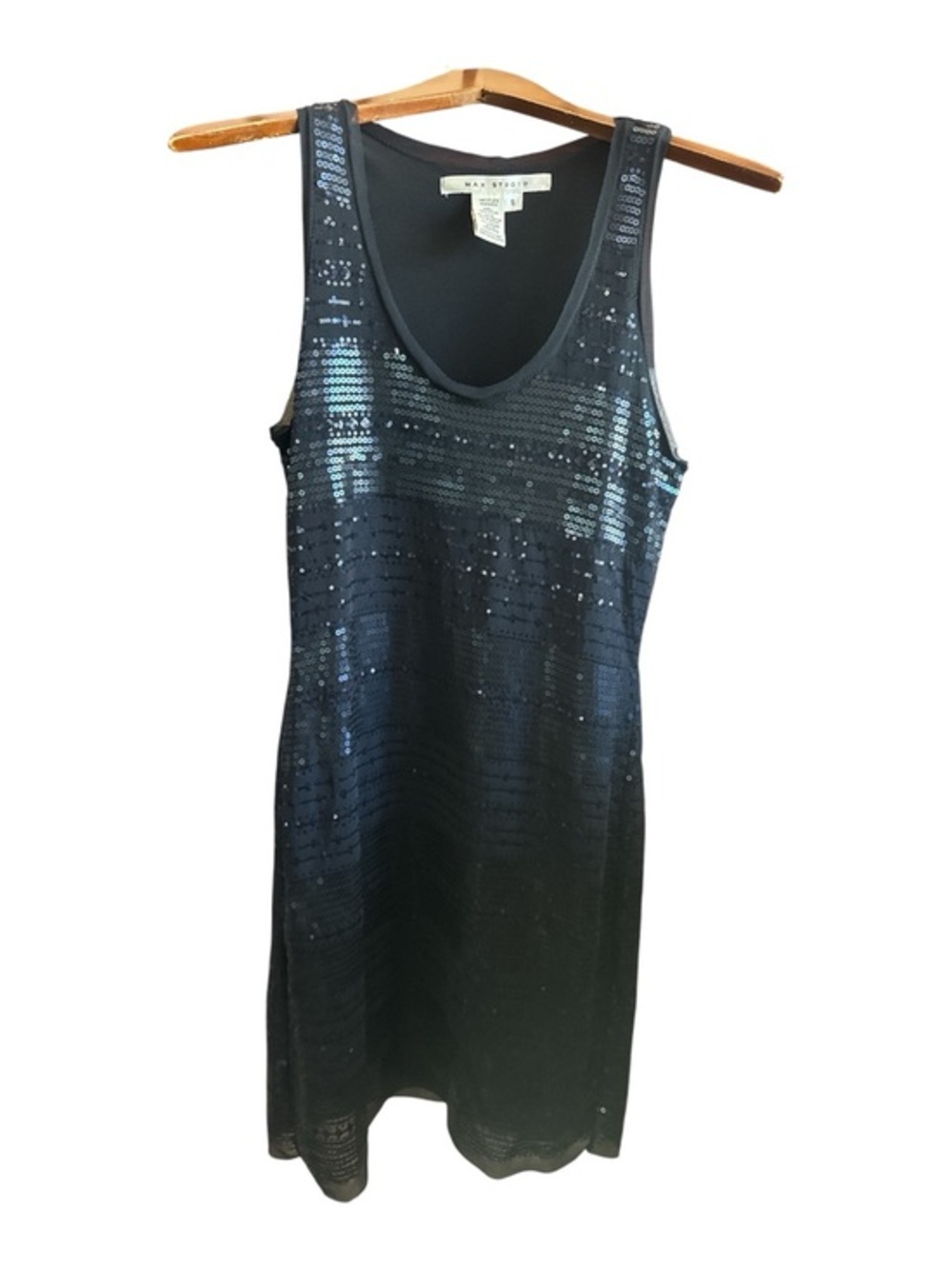 Max Studio Dark Navy Blue Sequin Scoop Neck Dress Knee Length Glam Shimmer Dress